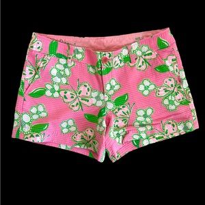 Lilly Pulitzer size 12 pink and green butterfly print shorts.